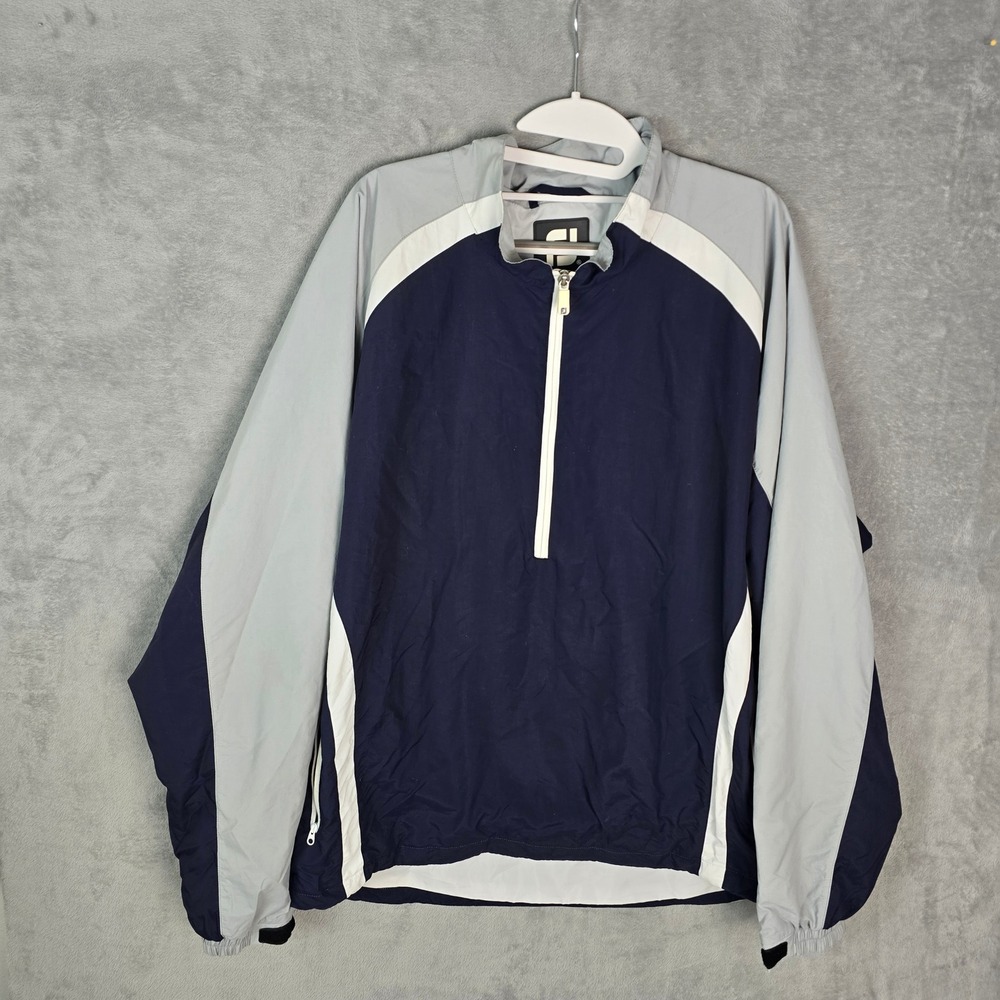 FootJoy Mens XL Quarter Zip Windbreaker Jacket Navy Grey Golf Pullover